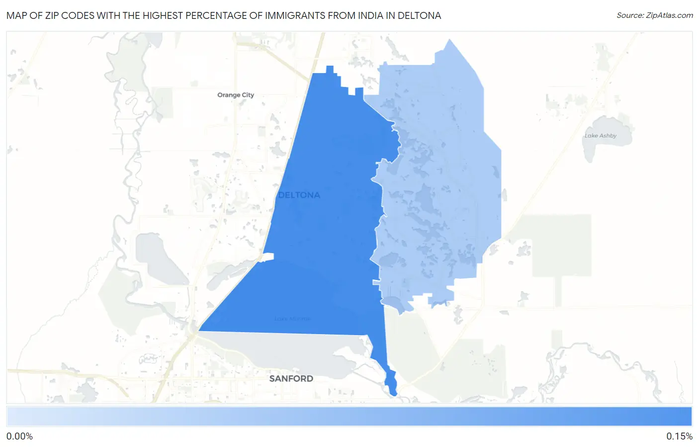 Zip Codes with the Highest Percentage of Immigrants from India in Deltona Map