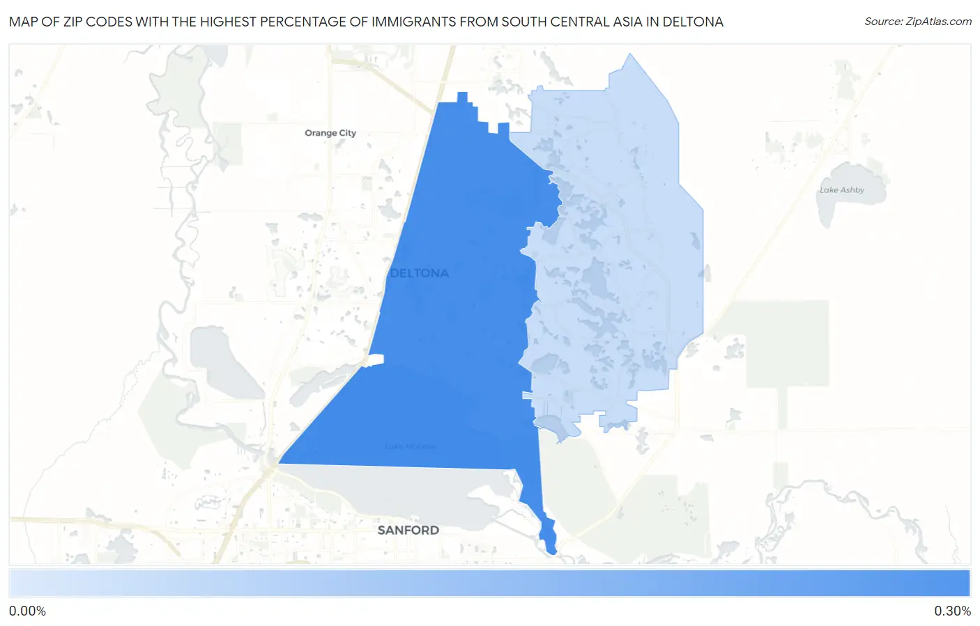 Zip Codes with the Highest Percentage of Immigrants from South Central Asia in Deltona Map