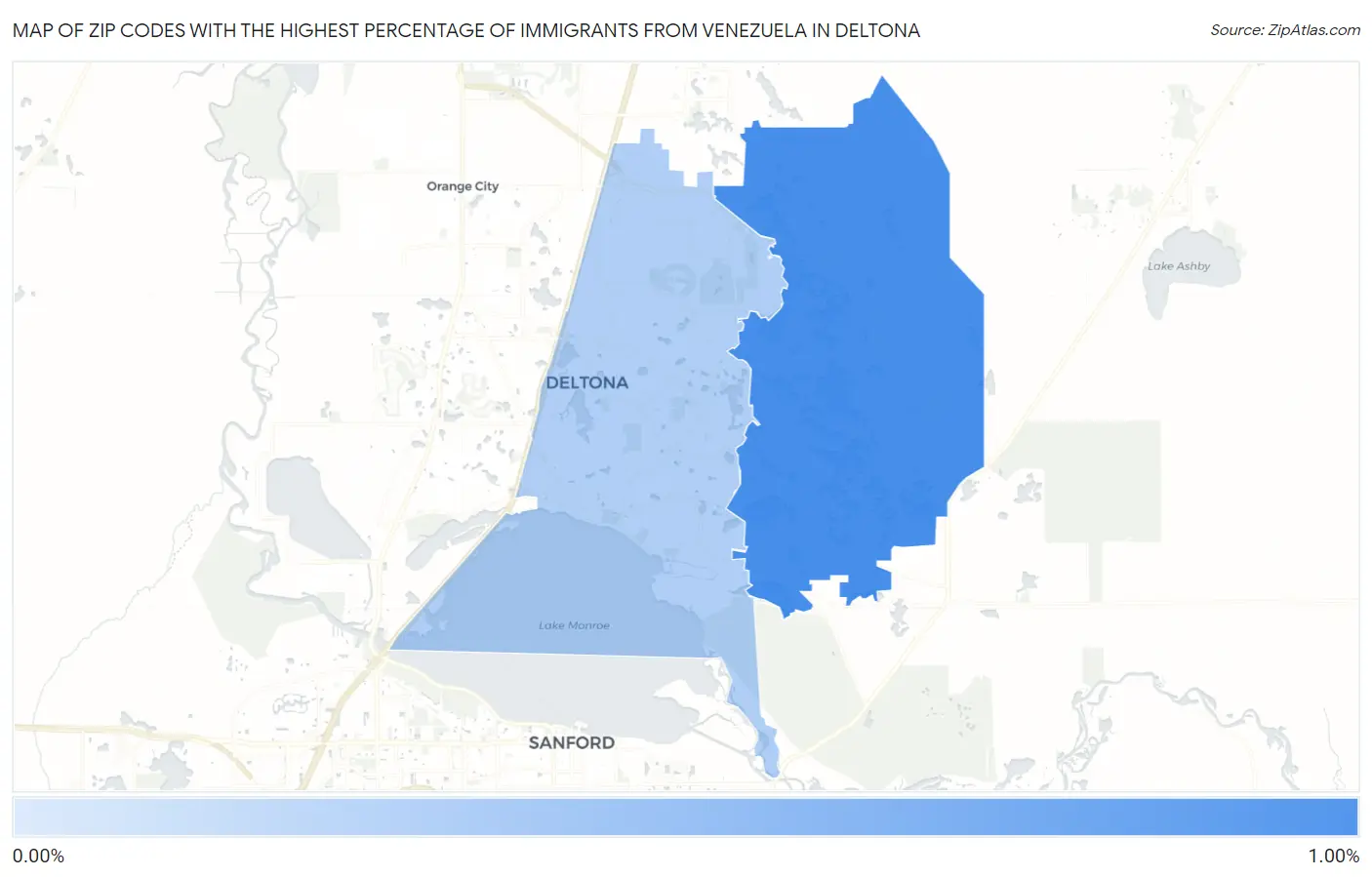 Zip Codes with the Highest Percentage of Immigrants from Venezuela in Deltona Map