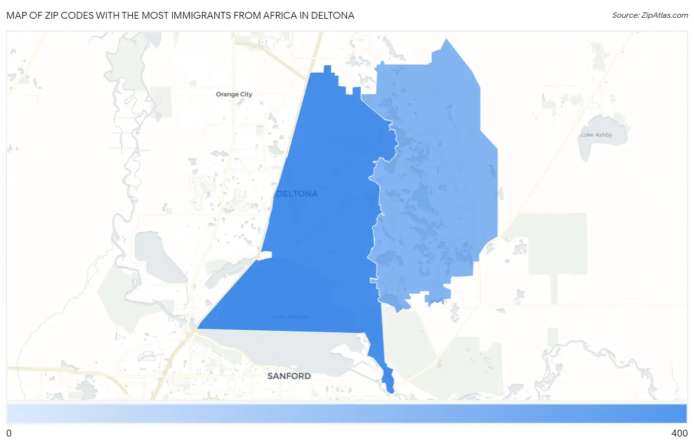 Zip Codes with the Most Immigrants from Africa in Deltona Map