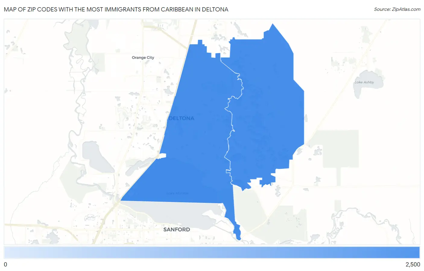 Zip Codes with the Most Immigrants from Caribbean in Deltona Map