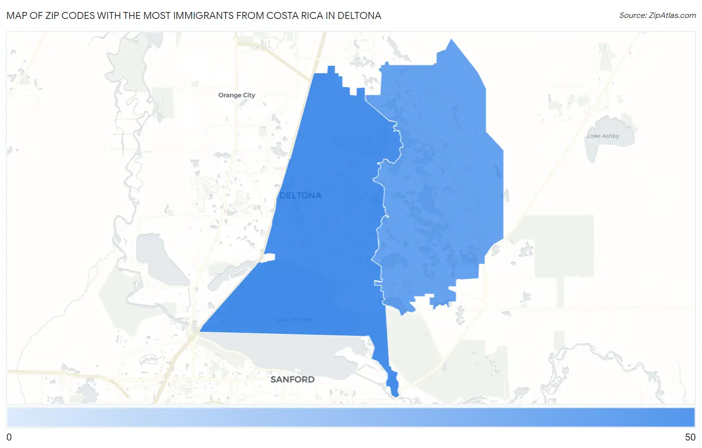 Zip Codes with the Most Immigrants from Costa Rica in Deltona Map