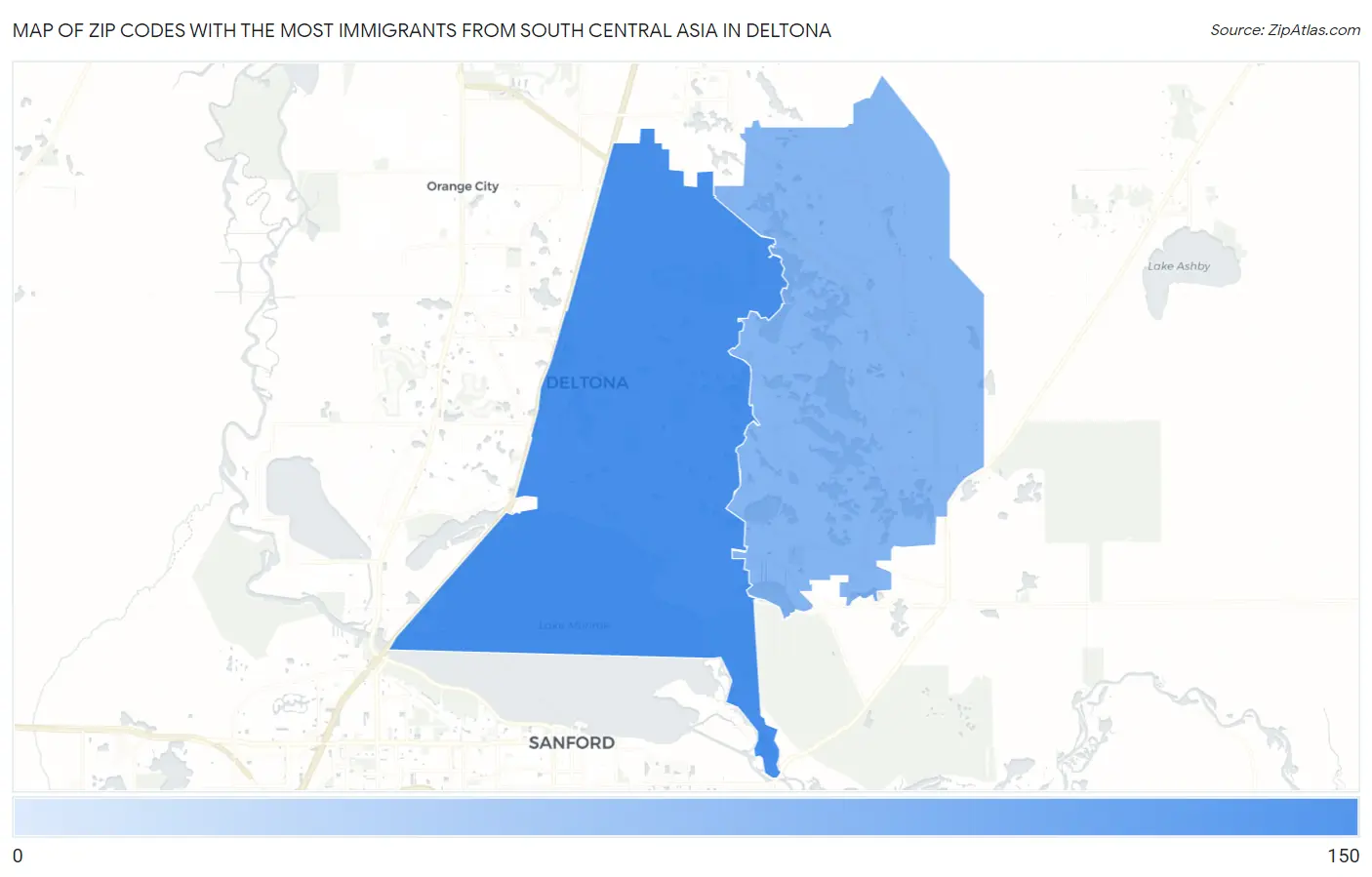 Zip Codes with the Most Immigrants from South Central Asia in Deltona Map
