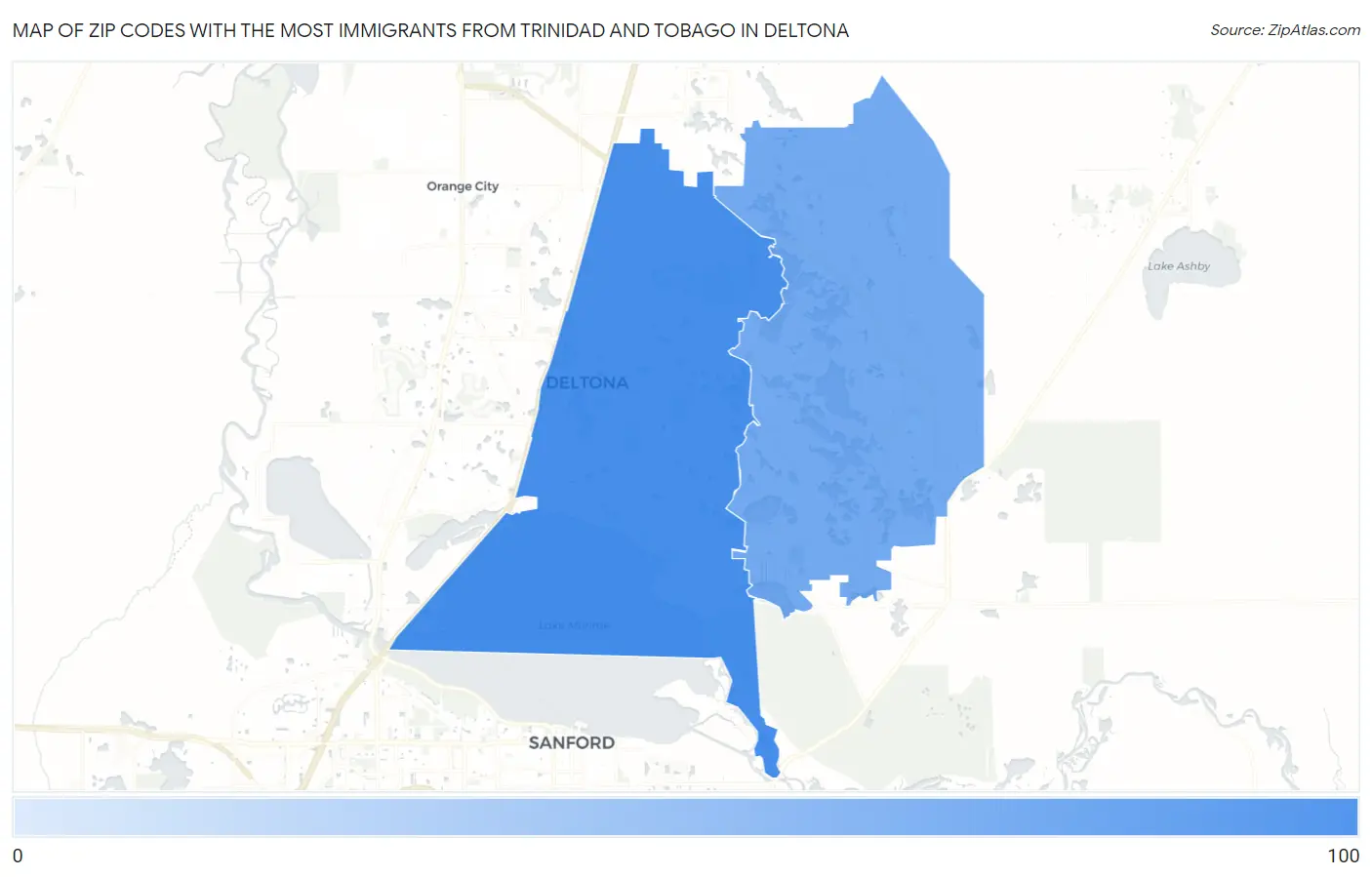 Zip Codes with the Most Immigrants from Trinidad and Tobago in Deltona Map