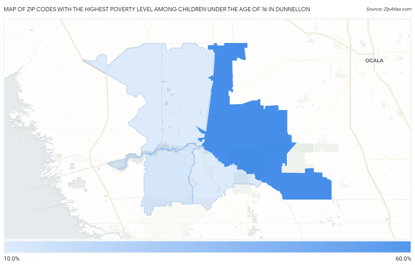 Zip Codes with the Highest Poverty Level Among Children Under the Age of 16 in Dunnellon Map
