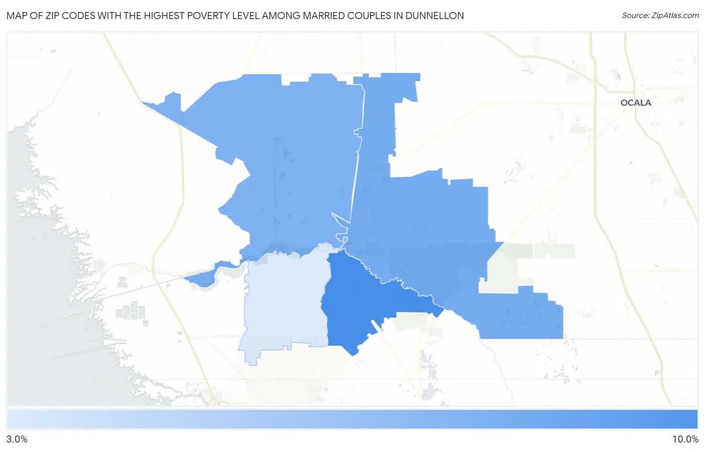 Zip Codes with the Highest Poverty Level Among Married Couples in Dunnellon Map