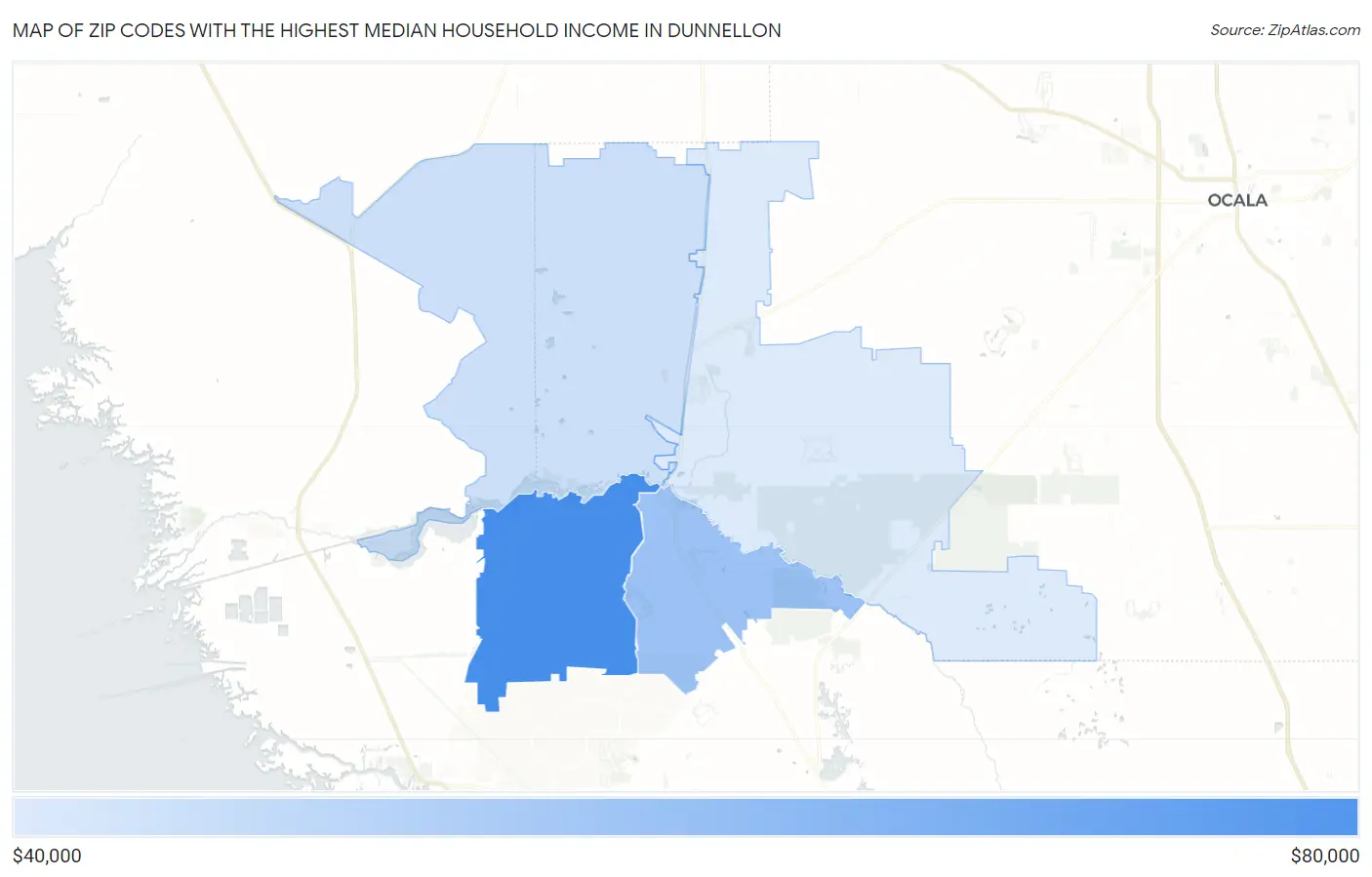 Zip Codes with the Highest Median Household Income in Dunnellon Map