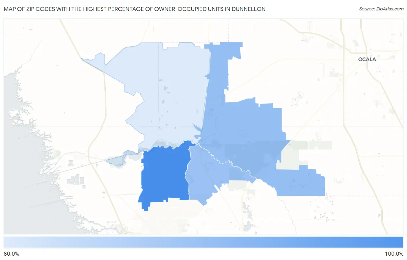 Zip Codes with the Highest Percentage of Owner-Occupied Units in Dunnellon Map