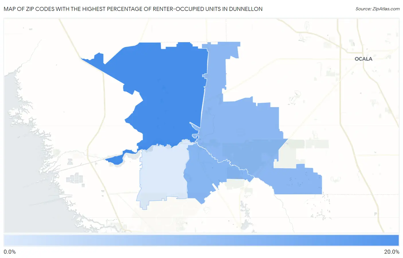 Zip Codes with the Highest Percentage of Renter-Occupied Units in Dunnellon Map
