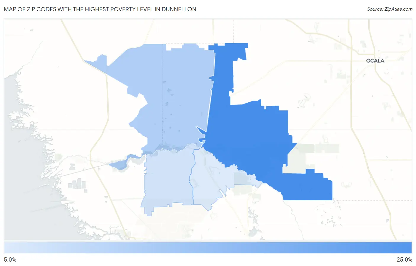 Zip Codes with the Highest Poverty Level in Dunnellon Map
