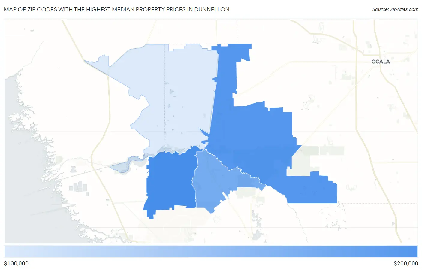 Zip Codes with the Highest Median Property Prices in Dunnellon Map