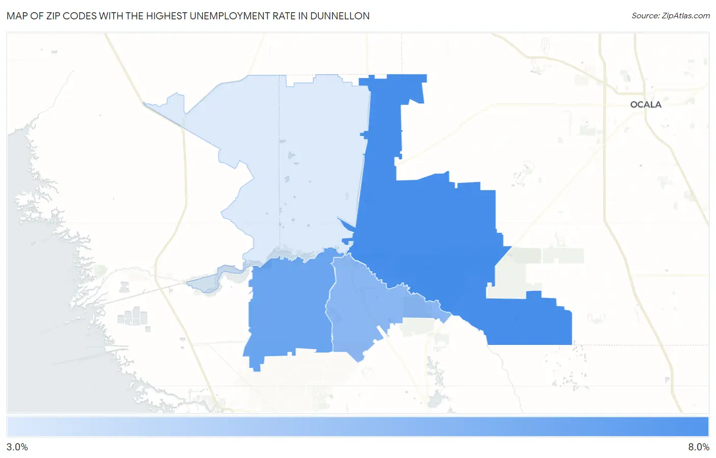 Zip Codes with the Highest Unemployment Rate in Dunnellon Map