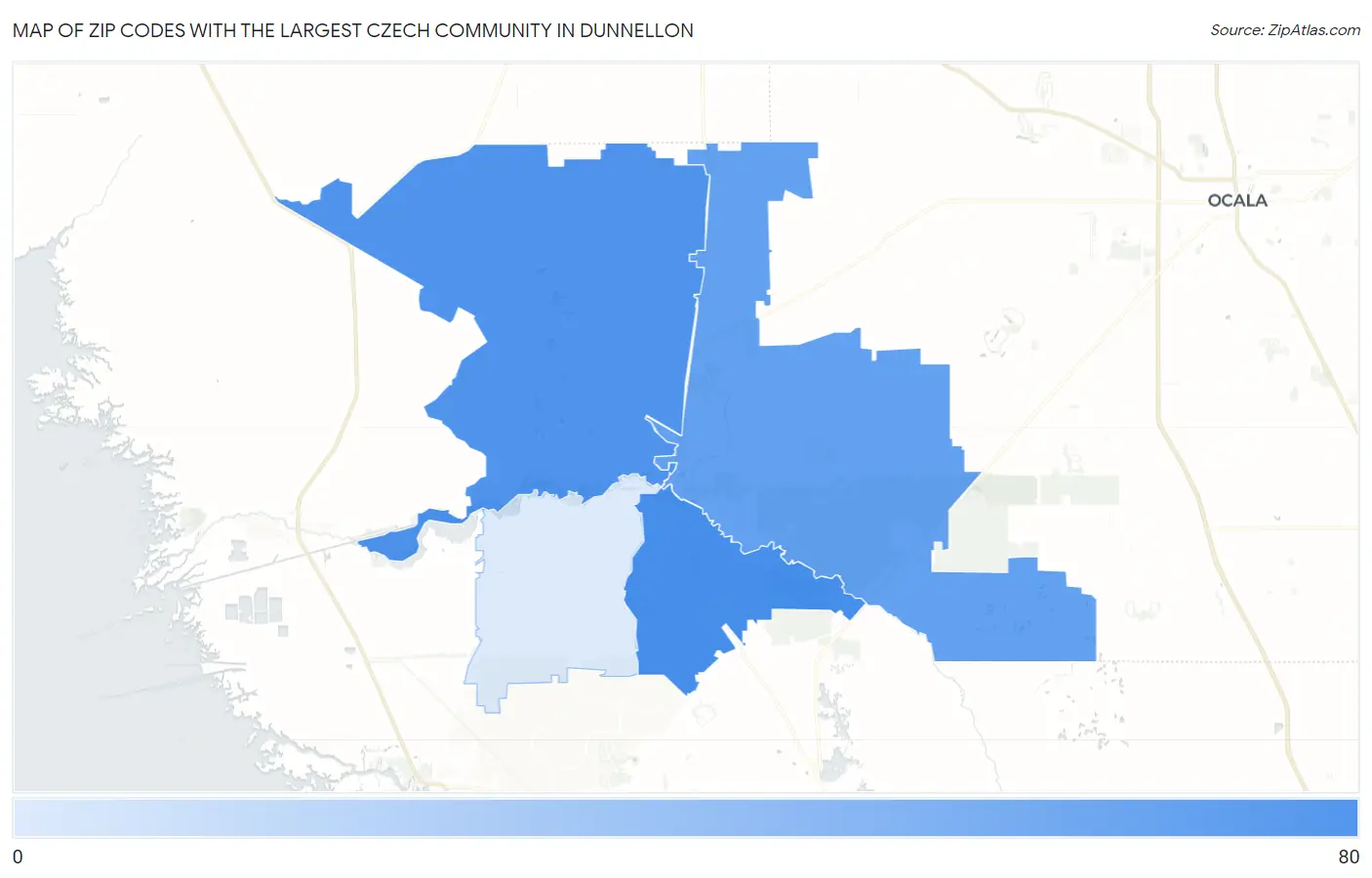 Zip Codes with the Largest Czech Community in Dunnellon Map