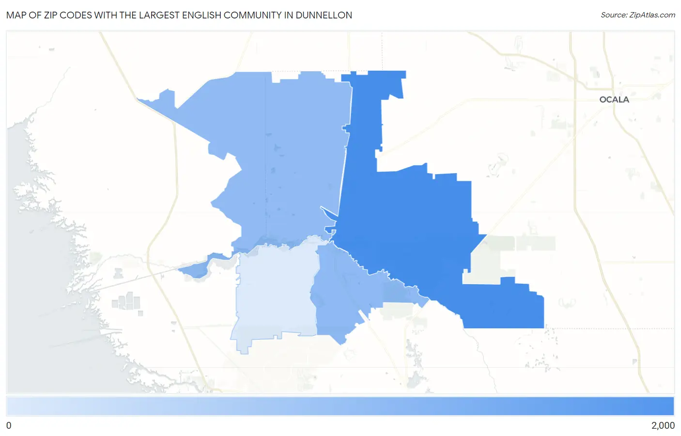 Zip Codes with the Largest English Community in Dunnellon Map