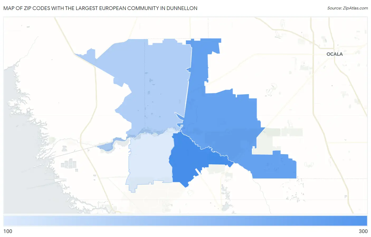 Zip Codes with the Largest European Community in Dunnellon Map