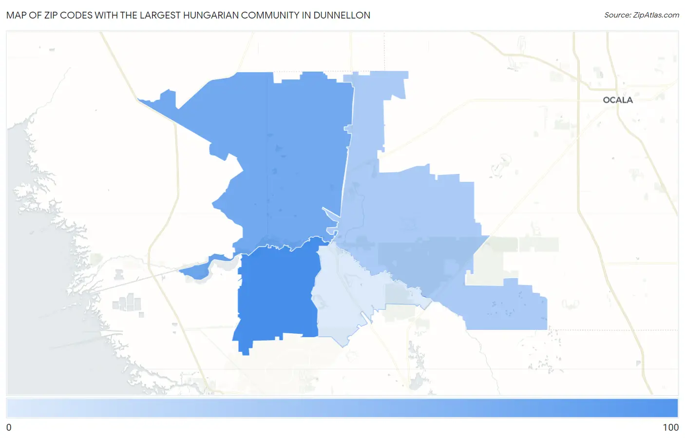 Zip Codes with the Largest Hungarian Community in Dunnellon Map