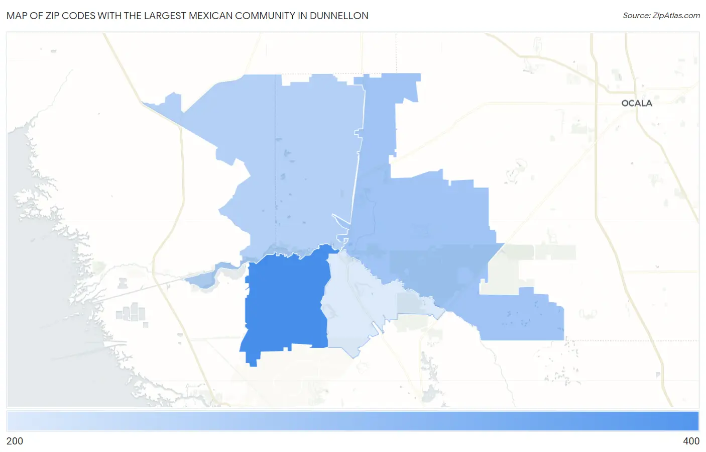 Zip Codes with the Largest Mexican Community in Dunnellon Map
