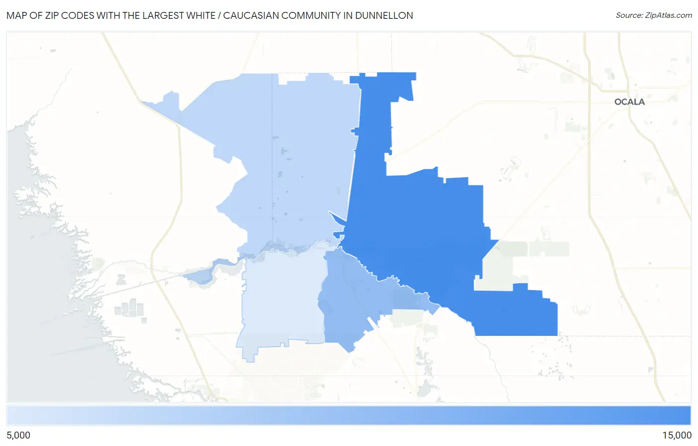 Zip Codes with the Largest White / Caucasian Community in Dunnellon Map