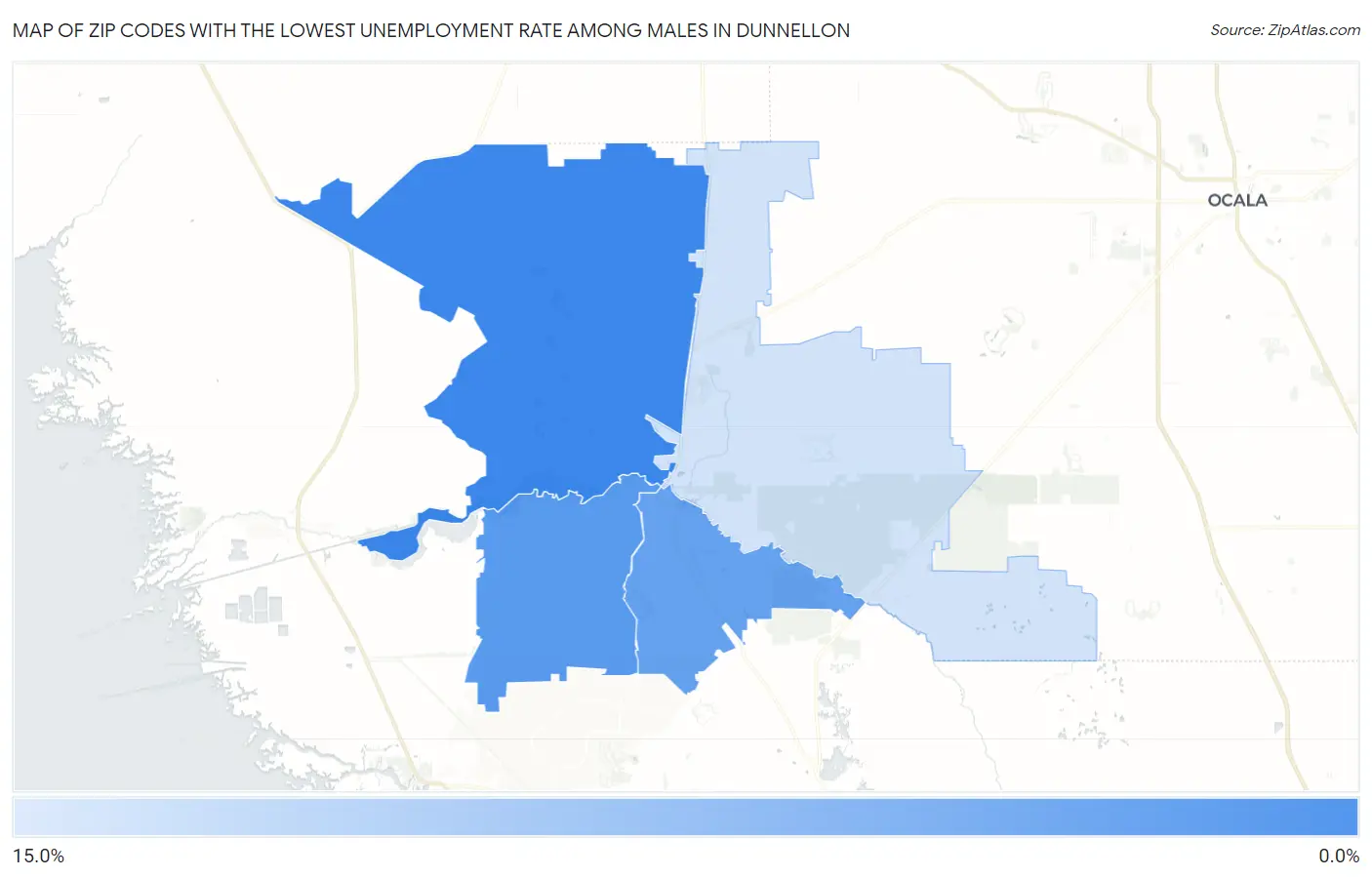 Zip Codes with the Lowest Unemployment Rate Among Males in Dunnellon Map
