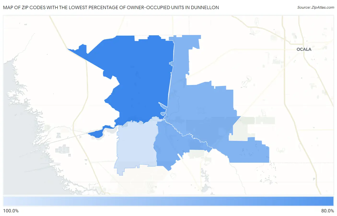 Zip Codes with the Lowest Percentage of Owner-Occupied Units in Dunnellon Map