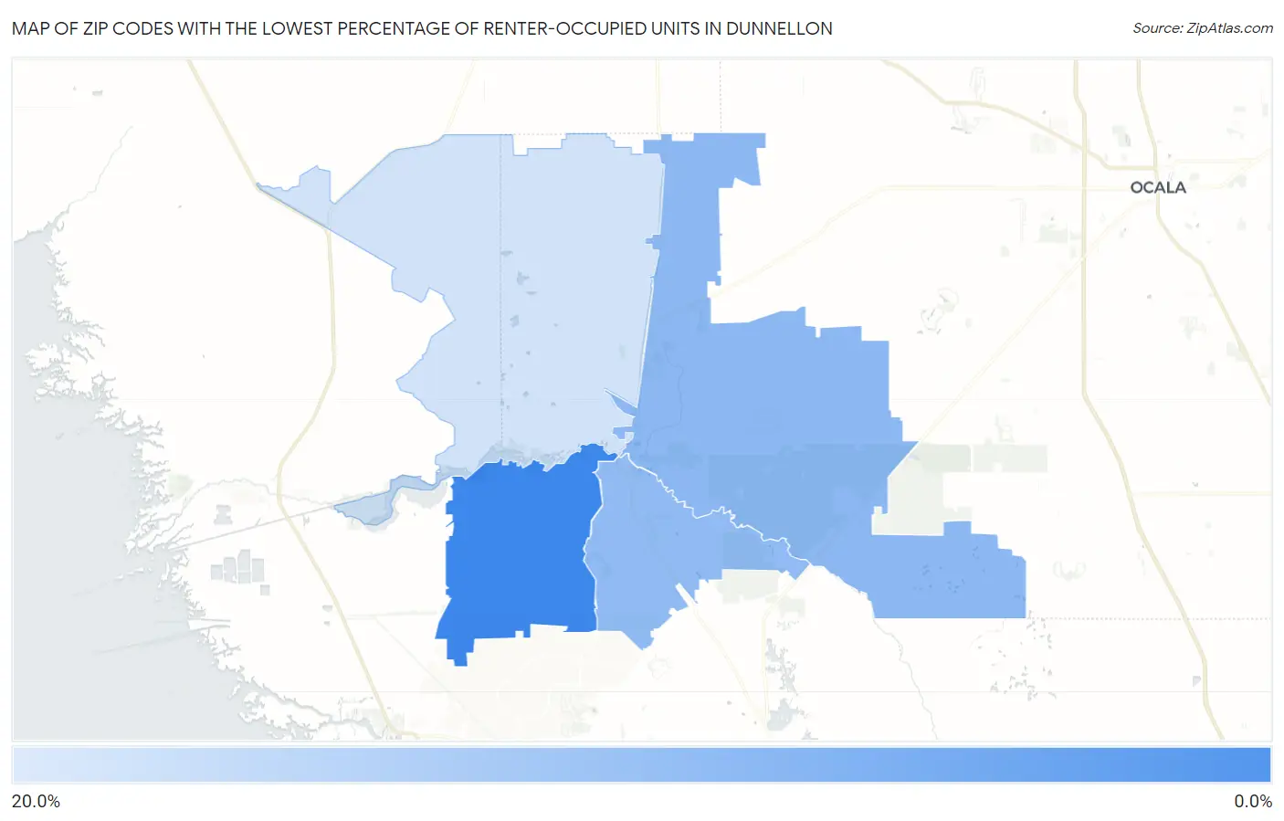 Zip Codes with the Lowest Percentage of Renter-Occupied Units in Dunnellon Map