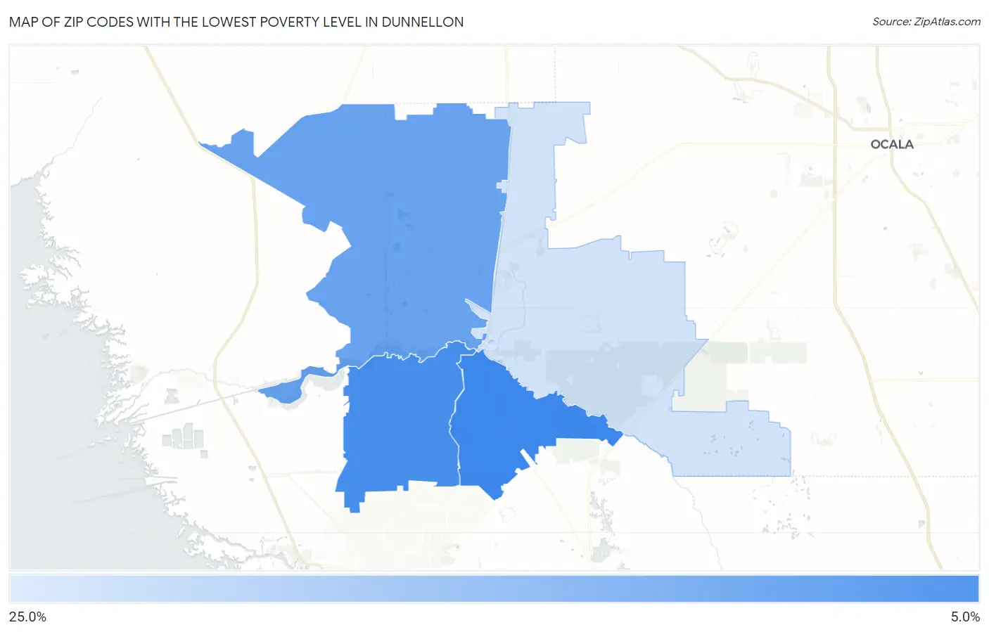 Zip Codes with the Lowest Poverty Level in Dunnellon Map