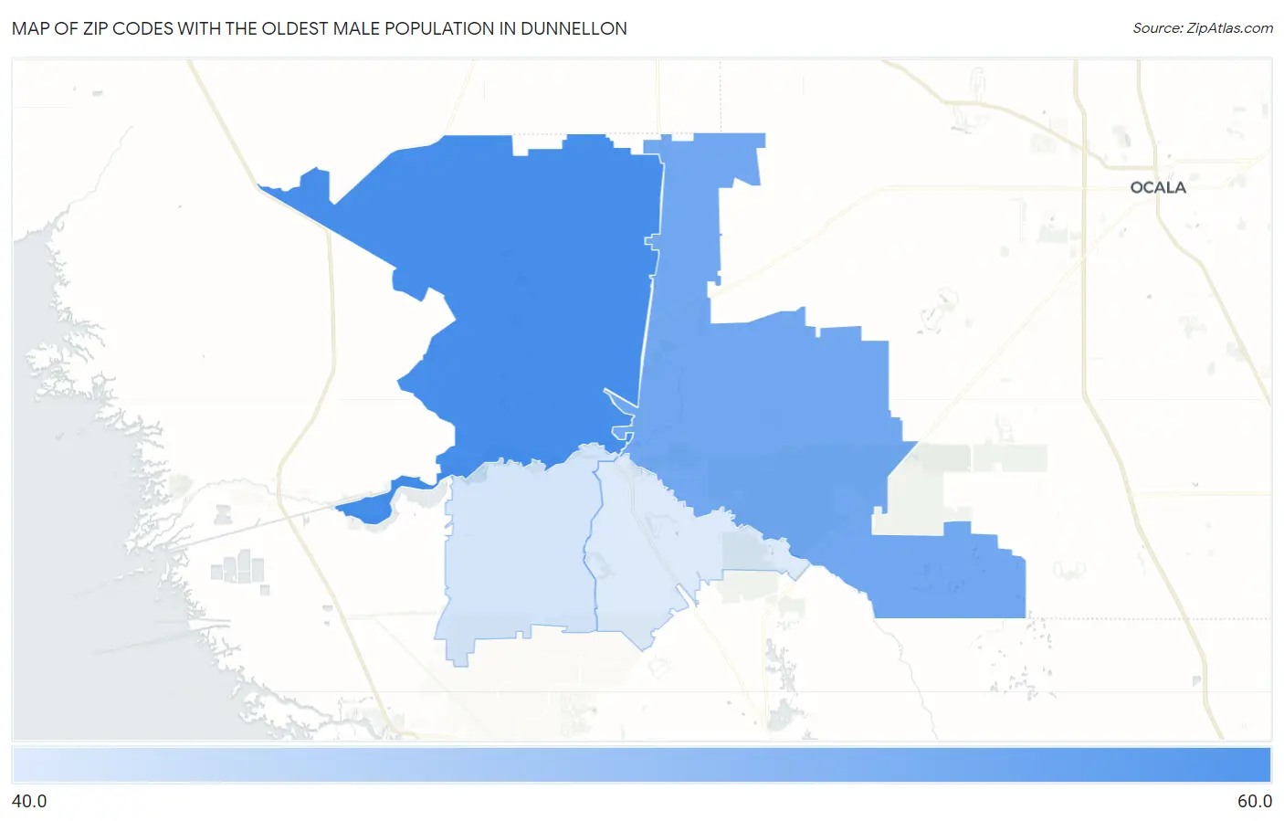 Zip Codes with the Oldest Male Population in Dunnellon Map
