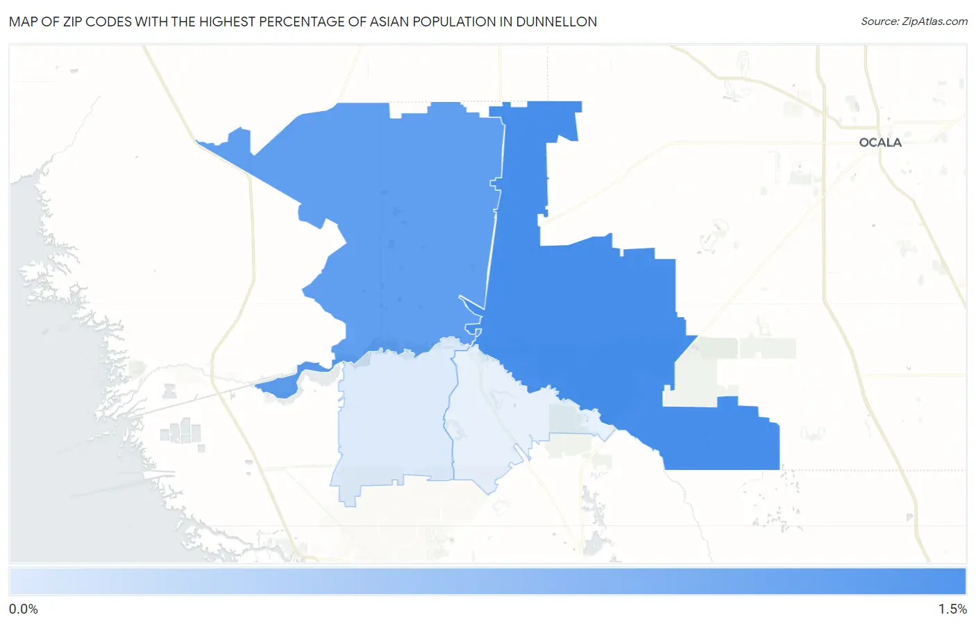 Zip Codes with the Highest Percentage of Asian Population in Dunnellon Map