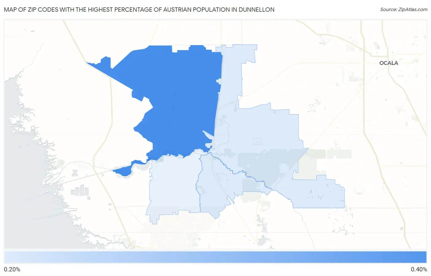Zip Codes with the Highest Percentage of Austrian Population in Dunnellon Map