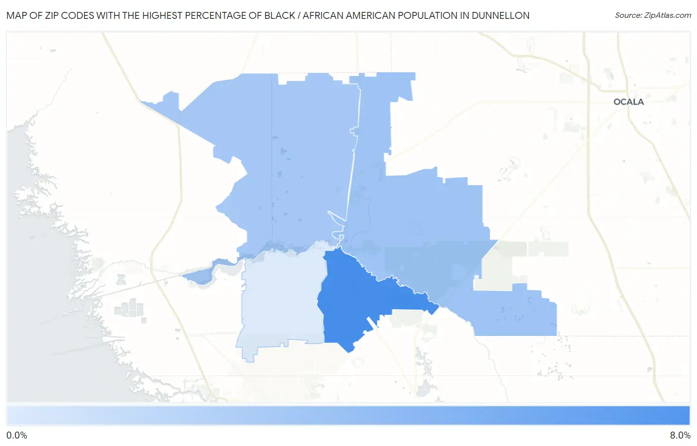 Zip Codes with the Highest Percentage of Black / African American Population in Dunnellon Map