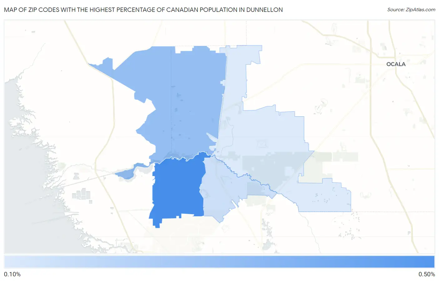 Zip Codes with the Highest Percentage of Canadian Population in Dunnellon Map