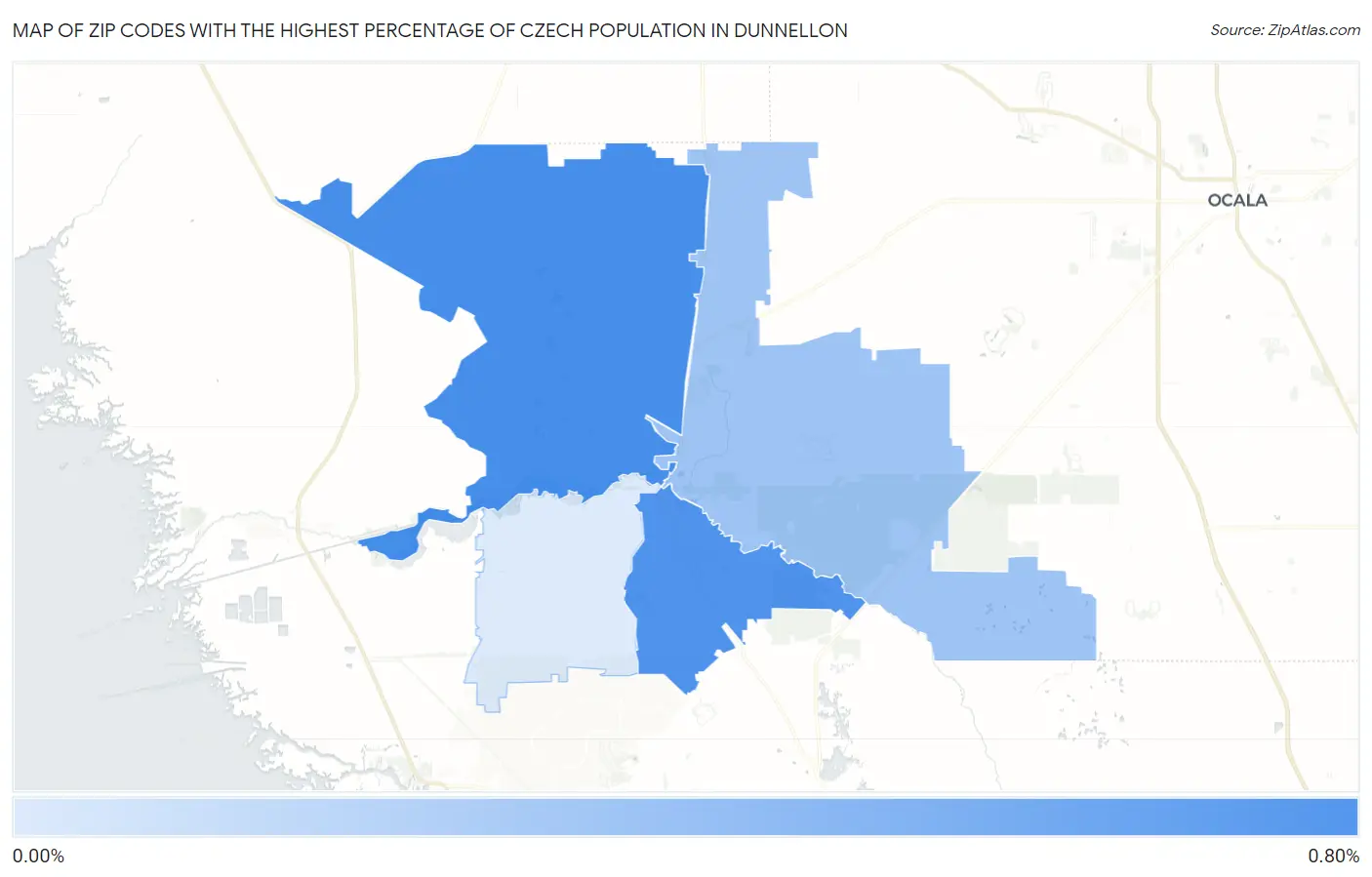 Zip Codes with the Highest Percentage of Czech Population in Dunnellon Map