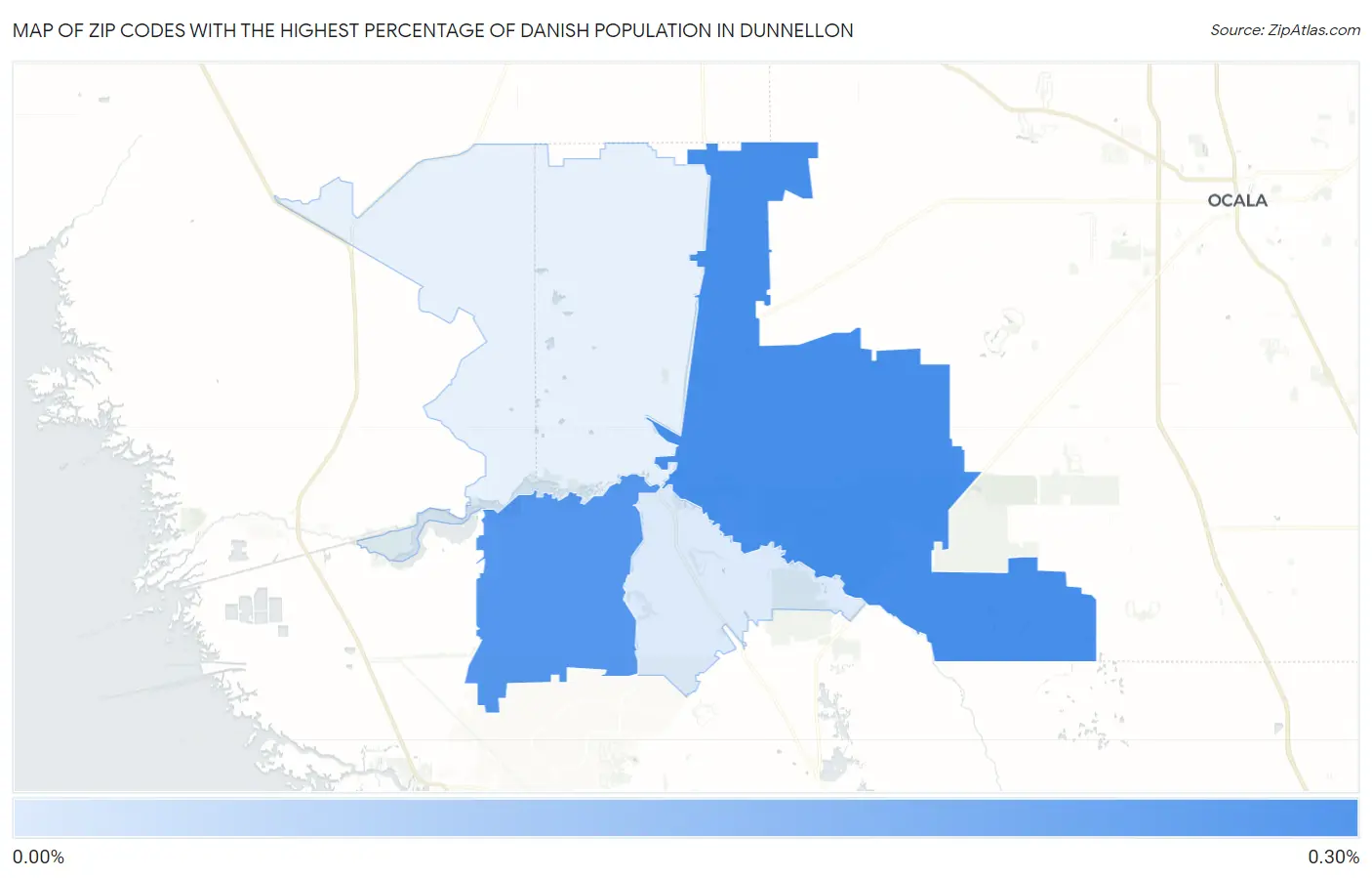 Zip Codes with the Highest Percentage of Danish Population in Dunnellon Map