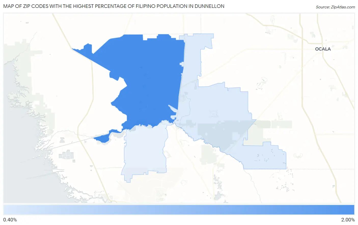 Zip Codes with the Highest Percentage of Filipino Population in Dunnellon Map