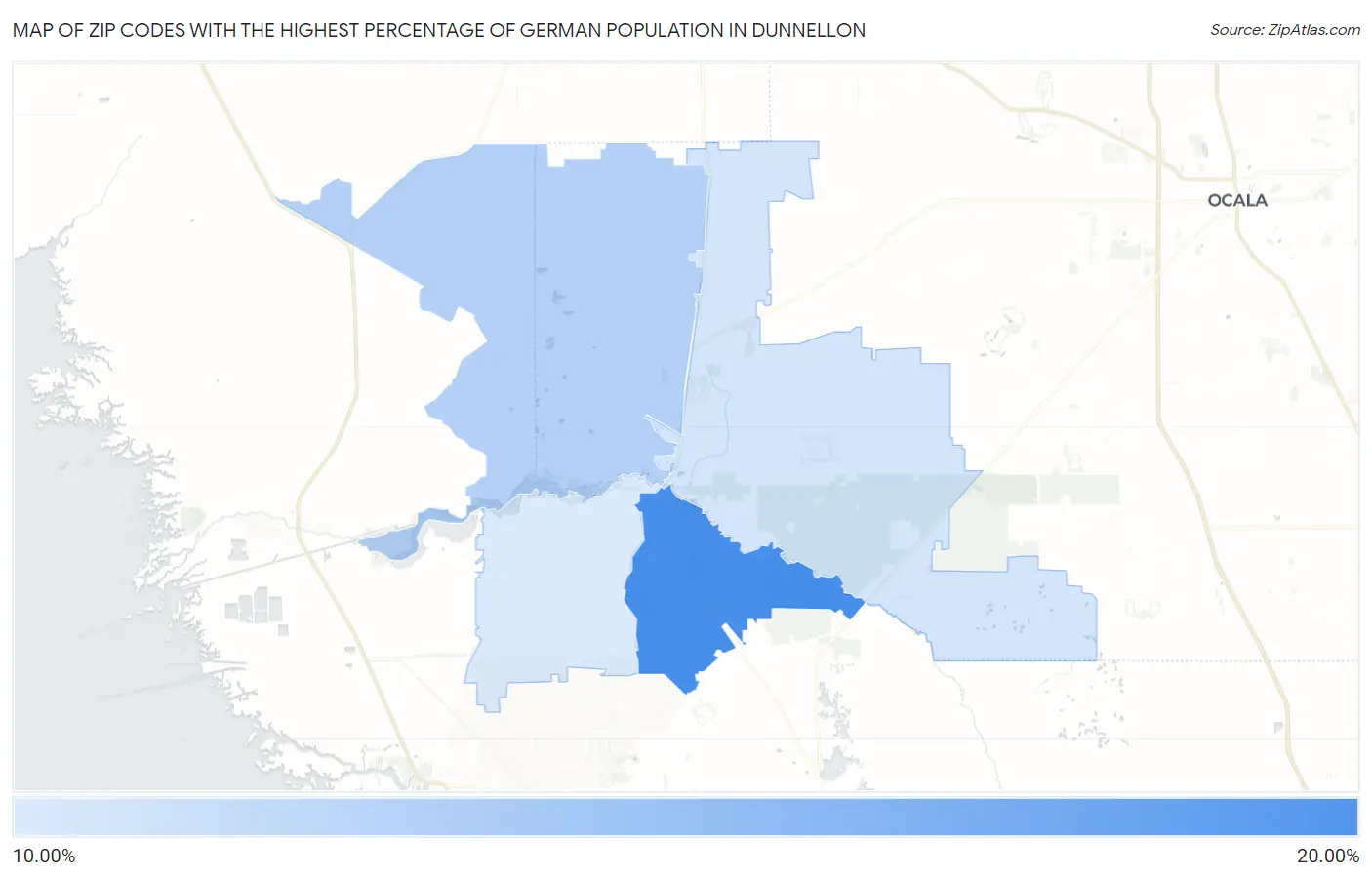 Zip Codes with the Highest Percentage of German Population in Dunnellon Map