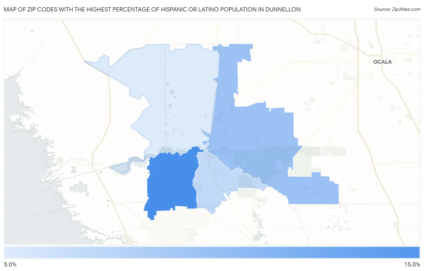 Zip Codes with the Highest Percentage of Hispanic or Latino Population in Dunnellon Map