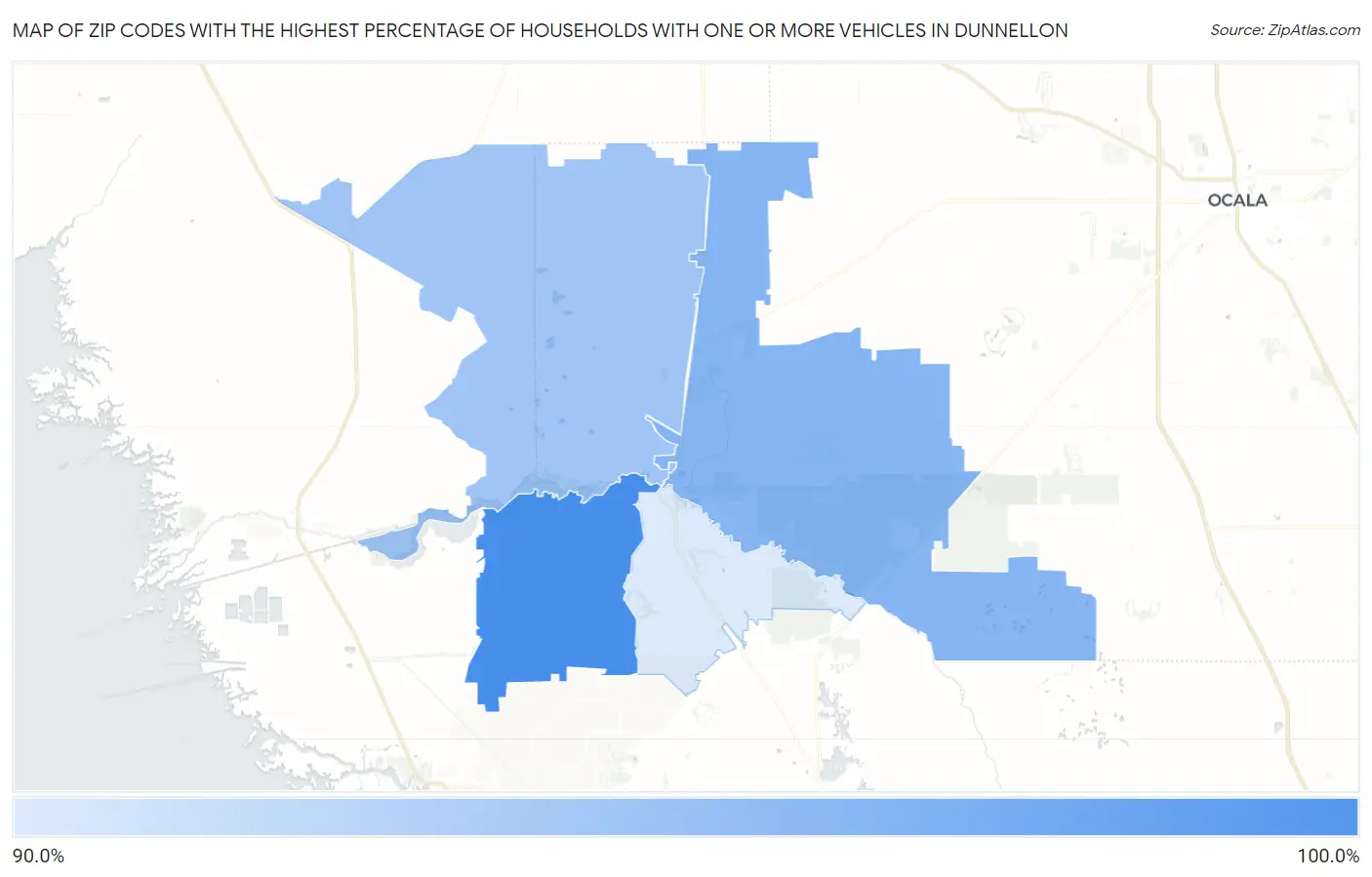 Zip Codes with the Highest Percentage of Households With One or more Vehicles in Dunnellon Map