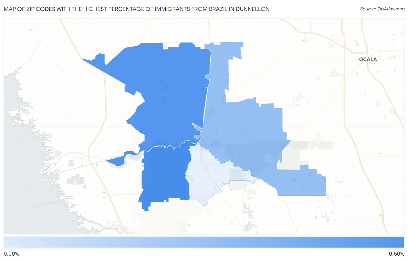 Zip Codes with the Highest Percentage of Immigrants from Brazil in Dunnellon Map