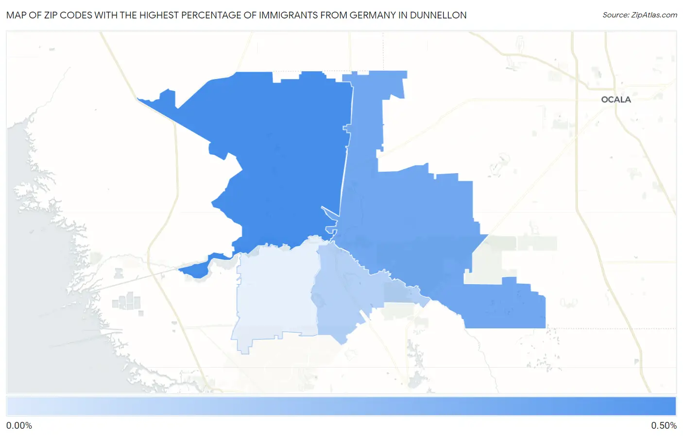 Zip Codes with the Highest Percentage of Immigrants from Germany in Dunnellon Map
