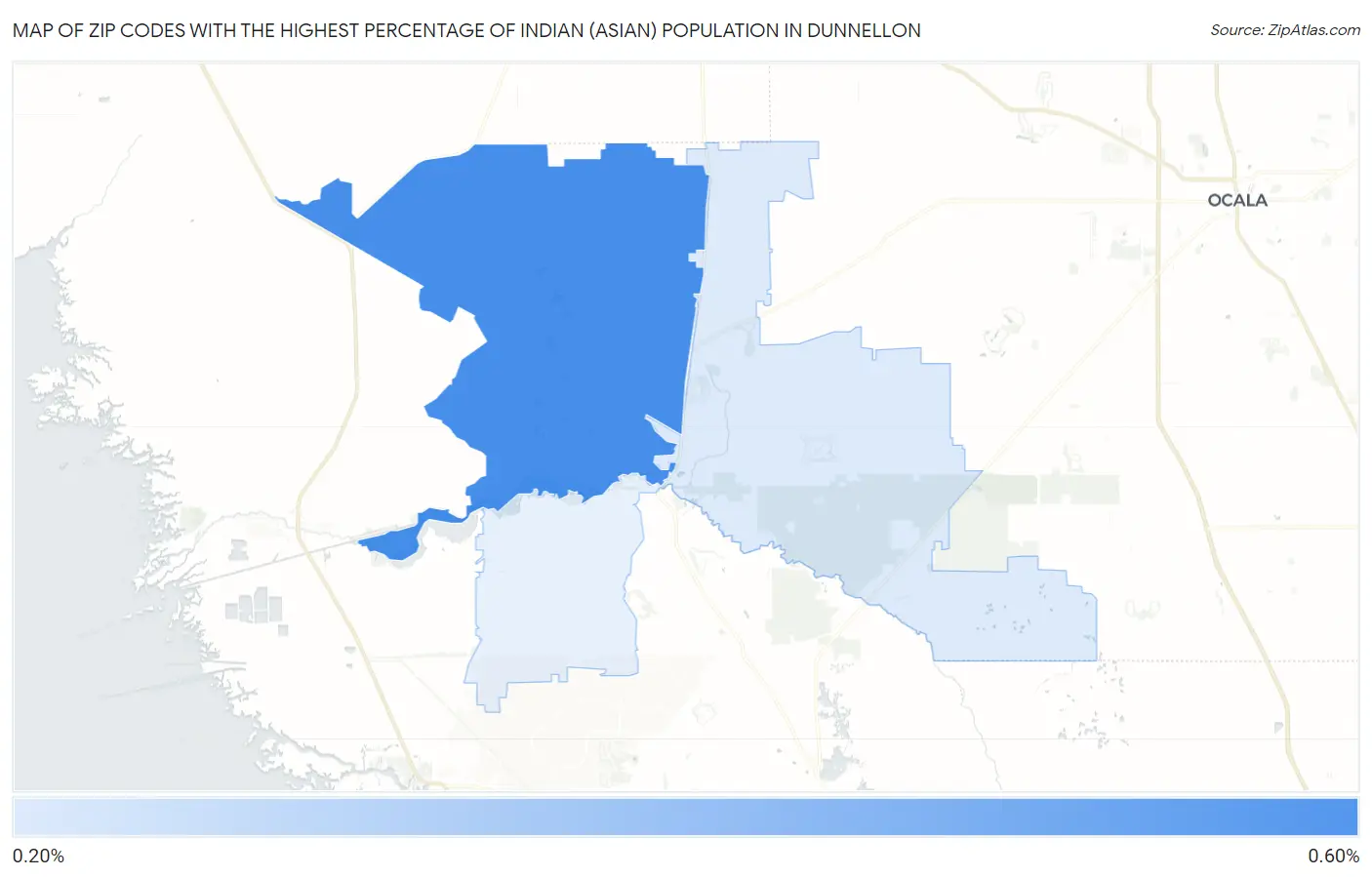 Zip Codes with the Highest Percentage of Indian (Asian) Population in Dunnellon Map