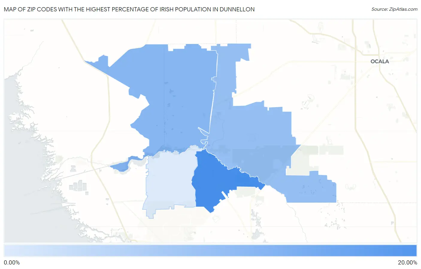 Zip Codes with the Highest Percentage of Irish Population in Dunnellon Map
