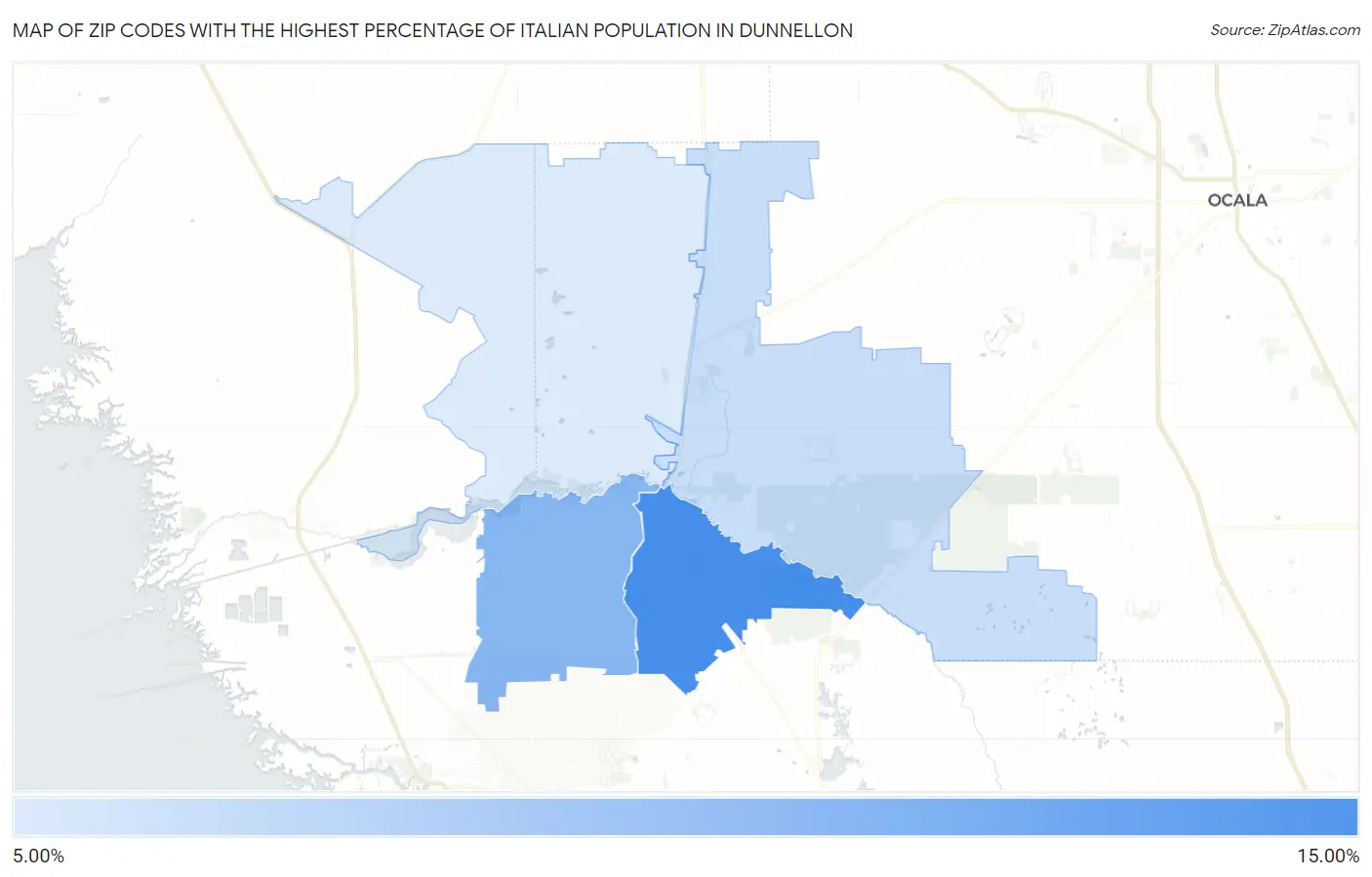 Zip Codes with the Highest Percentage of Italian Population in Dunnellon Map