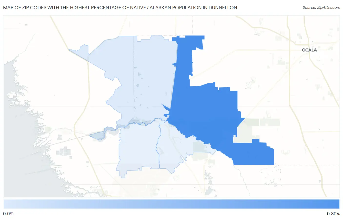 Zip Codes with the Highest Percentage of Native / Alaskan Population in Dunnellon Map