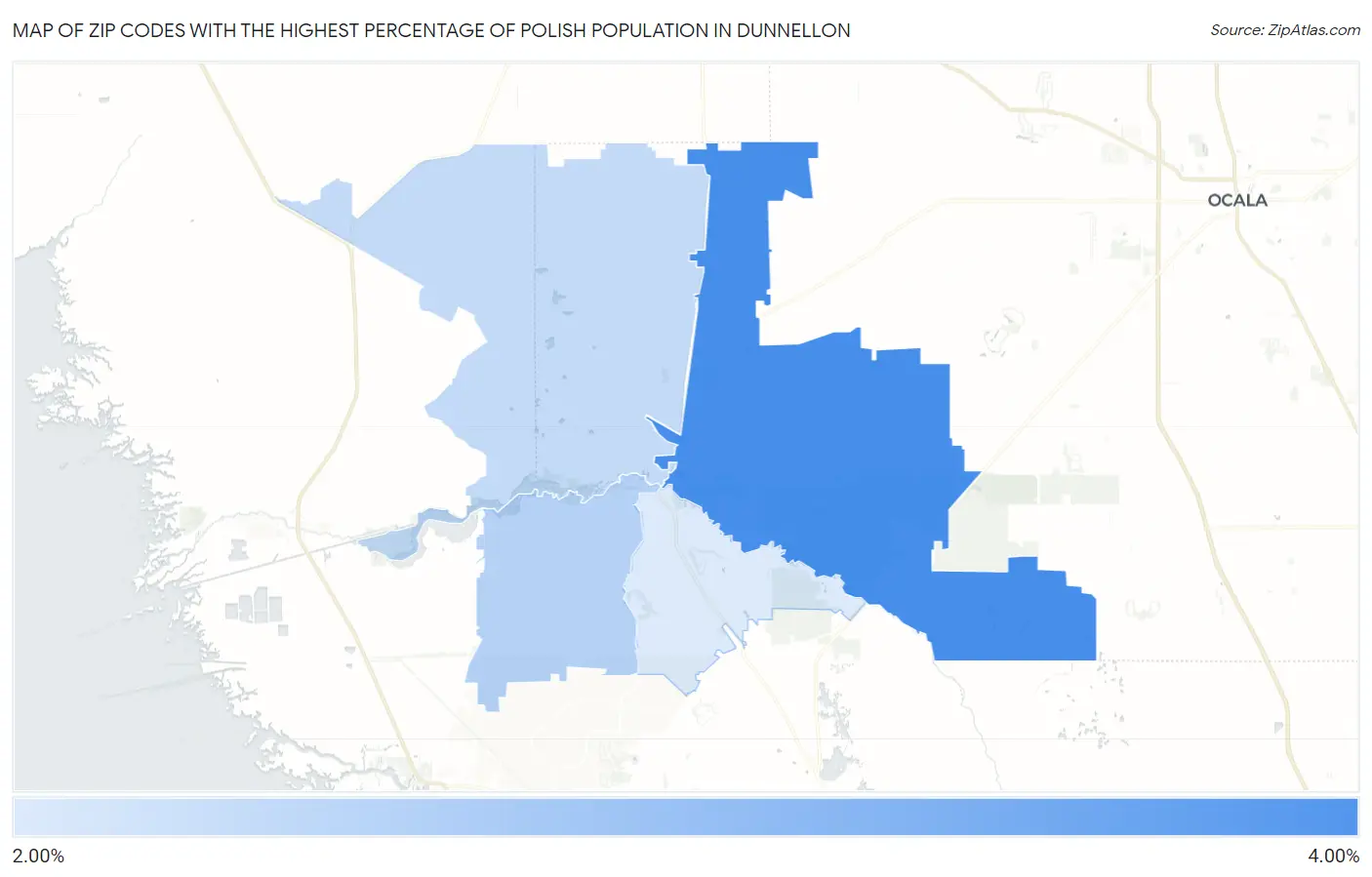 Zip Codes with the Highest Percentage of Polish Population in Dunnellon Map