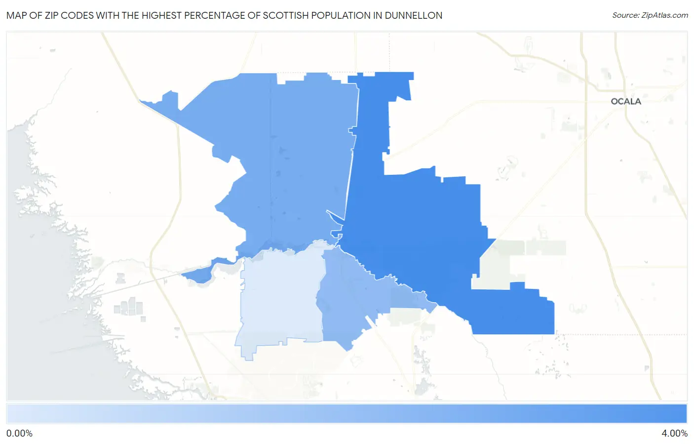 Zip Codes with the Highest Percentage of Scottish Population in Dunnellon Map