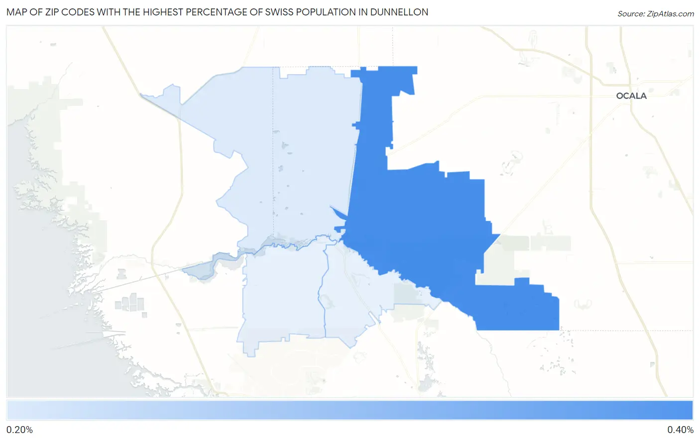 Zip Codes with the Highest Percentage of Swiss Population in Dunnellon Map