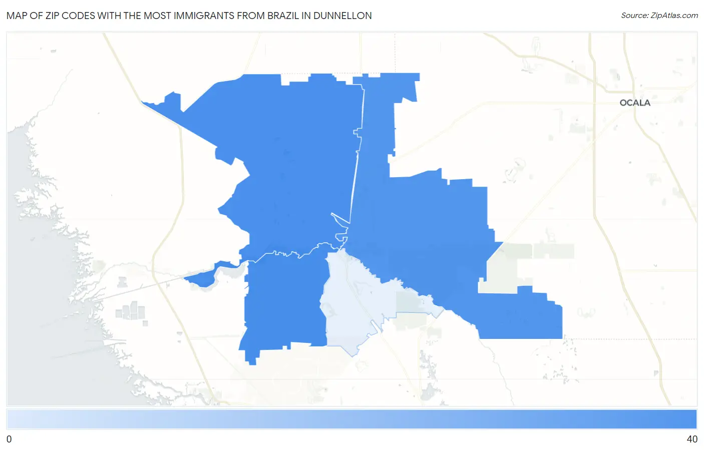 Zip Codes with the Most Immigrants from Brazil in Dunnellon Map