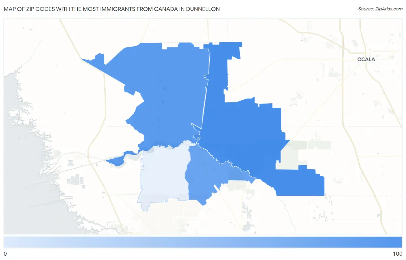 Zip Codes with the Most Immigrants from Canada in Dunnellon Map
