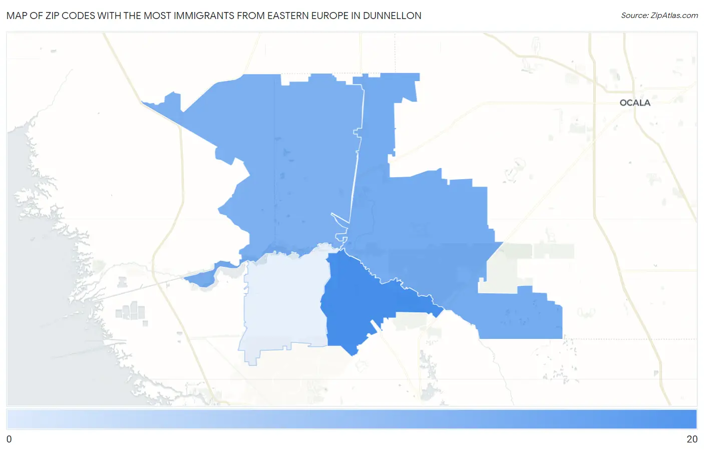 Zip Codes with the Most Immigrants from Eastern Europe in Dunnellon Map