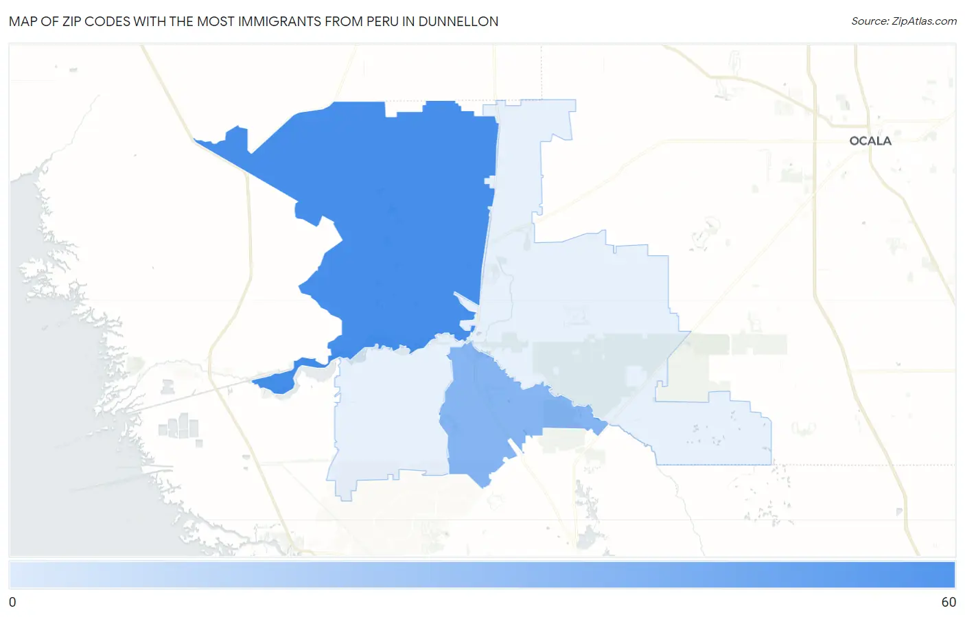 Zip Codes with the Most Immigrants from Peru in Dunnellon Map